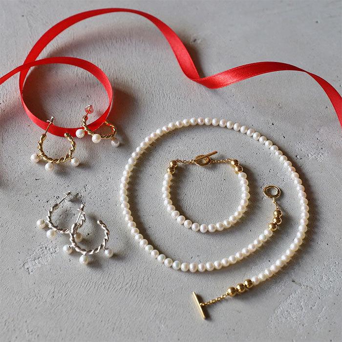 シンパシーオブソウル スタイル レディース SYMPATHY OF SOUL Style パールビーズTバーネックレス ゴールドコーティング Pearl Beads T-bar Necklace GOLD PEARLの画像