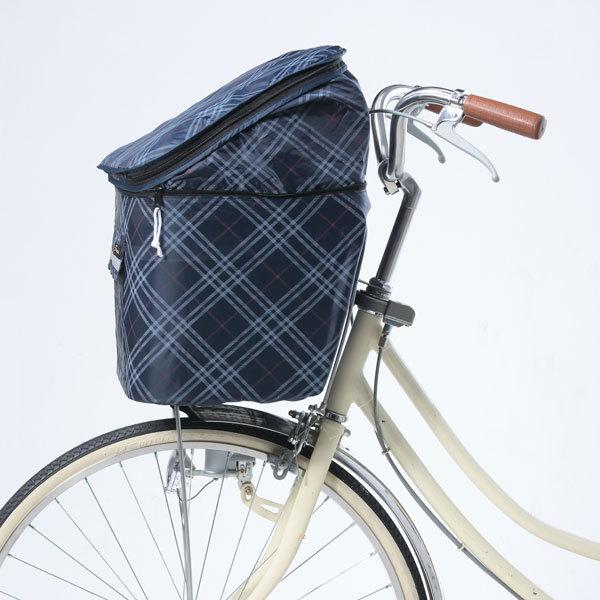 店舗 自転車 前カゴカバー ２段式 おしゃれ かわいい チェック柄 撥水 防水 フロントバスケットカバー 雨の日 雪 通勤 通学 買い物 川住製作所 Moe Gov Np