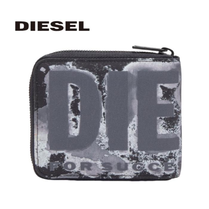 DIESEL 二つ折り財布 X09528 P6338 ブラック×グレー DIESEL ディーゼル メンズ 2つ折り財布 X09528 P6338 ラウンド