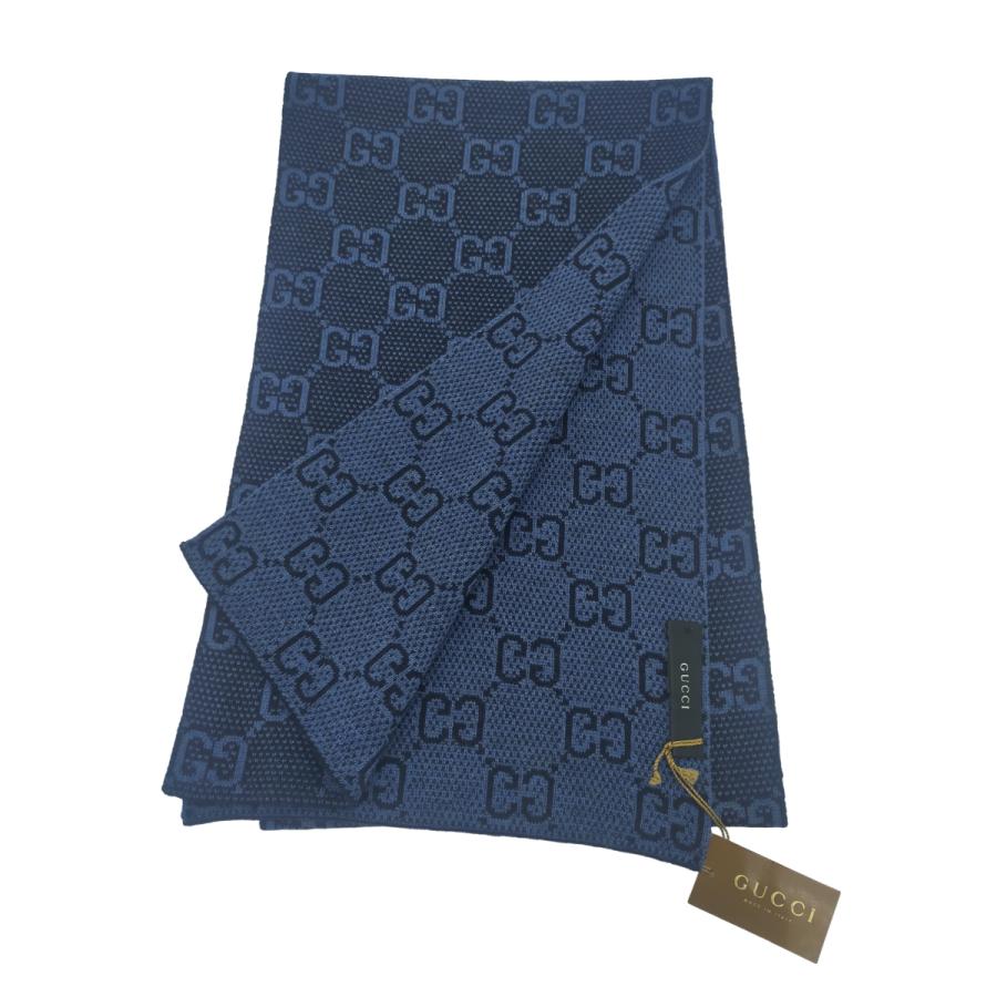 真贋済/希少✨グッチ　マフラー　シェリーライン　GG ネイビー　シルク混 真贋済/希少✨グッチ マフラー シェリーライン GG ネイビー シルク混