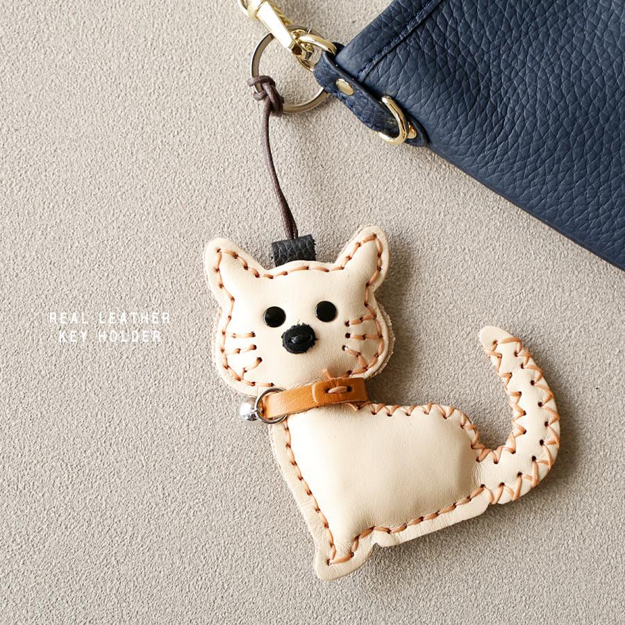キーホルダー チャーム レザー レディース メンズ 猫 ネコ キャット