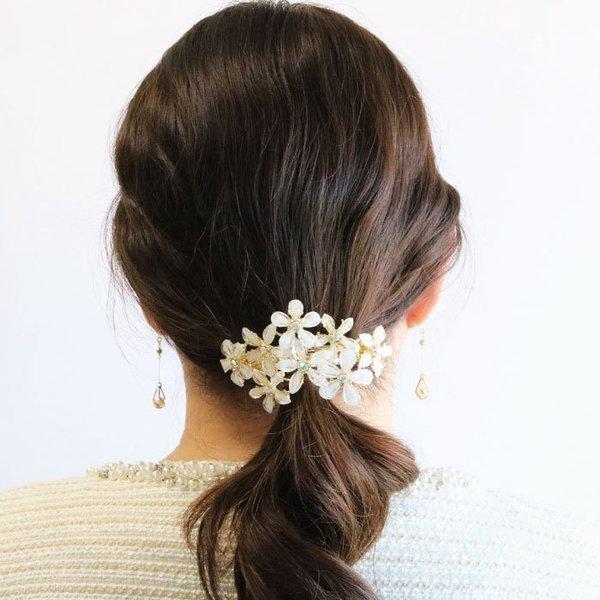 バレッタ 大きめ フラワー 花 パール ビジュ 結婚式 卒業式 入学式