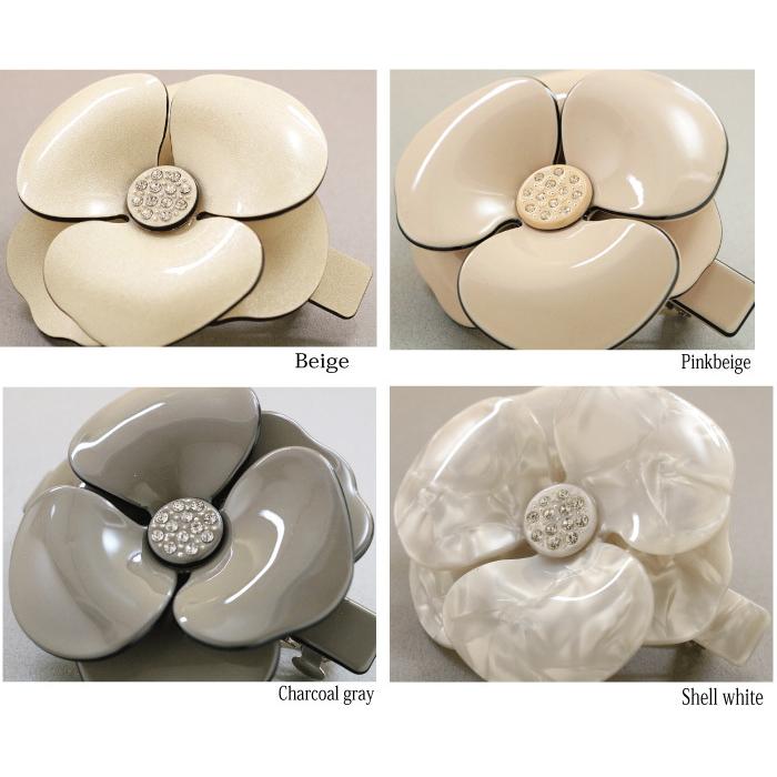 バレッタ カメリア 大きめ 花 キラキラ クリップ ストーン