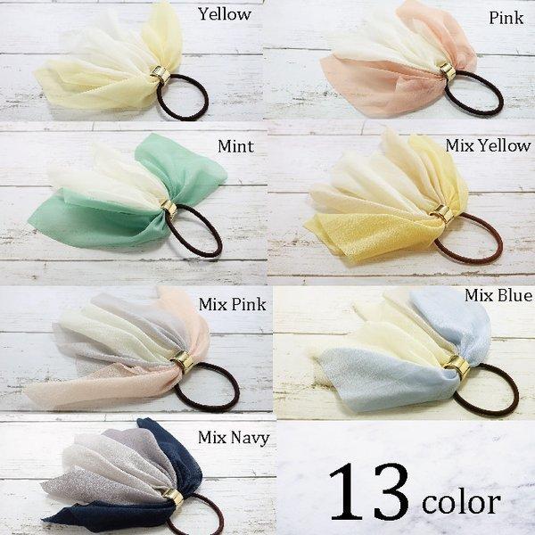 ヘアゴム リボン スカーフリボン 大人っぽい ポニー シフォン ヘア