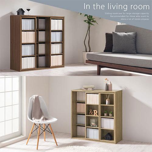 日本製 ぼん家具／木製スライド本棚 漫画 DVD 隙間 引き出し棚×2収納ボード ぼん家具 【完成品】 木製ラック 引き出し 収納 木製 4段 cd dvd 整理