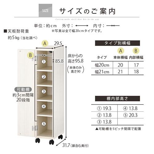 ぼん家具 キッチンラック 幅20 幅21 扉付き キャスター付き 隙間収納