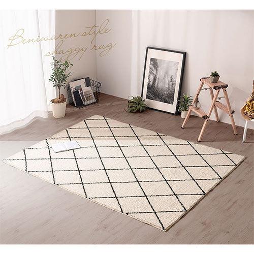 ぼん家具 シャギーラグマット 約 140×190cm ダイヤ柄 ベニワレン 洗濯
