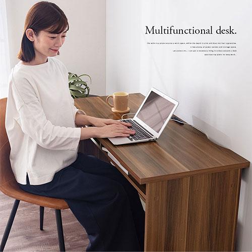 ぼん家具 【完成品】 pcデスク ラック付き 平机 フリーデスク 背面収納