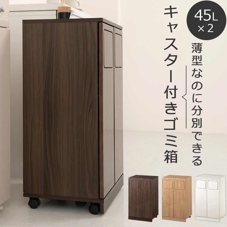 ぼん家具 【完成品設置付き】 薄型 2分別 ダストボックス おしゃれ 袋