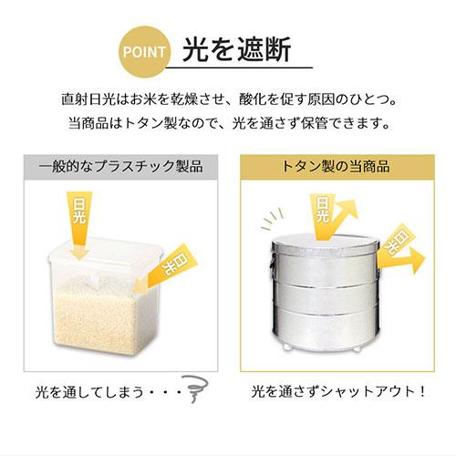 テレビで紹介／ 米びつ 20kg 日本製 計量カップ付き 密閉 軽量 錆びに