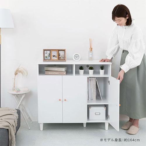 ぼん家具 本棚 キャビネット 扉付き 脚付き ラック 両開き 棚 2段 可動