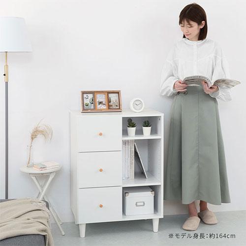 ぼん家具 本棚 オープンラック 引き出し 取っ手 脚付き ラック 棚 3段