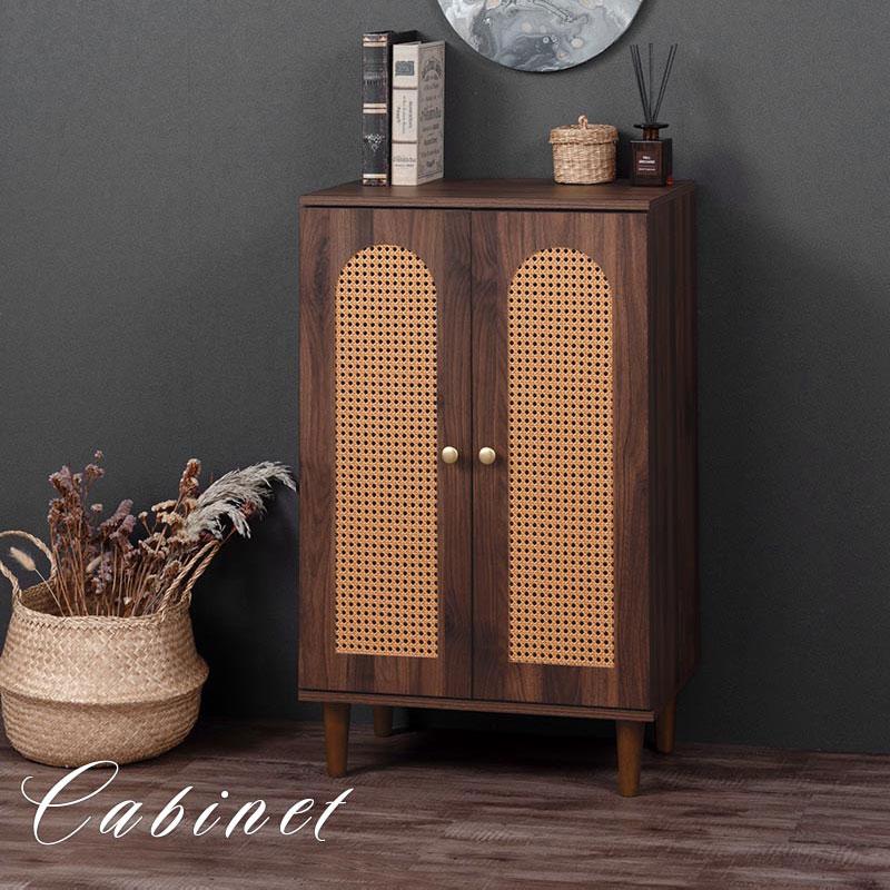 ぼん家具 3段 キャビネット 本棚 扉付き 2扉 幅60cm 木製チェスト