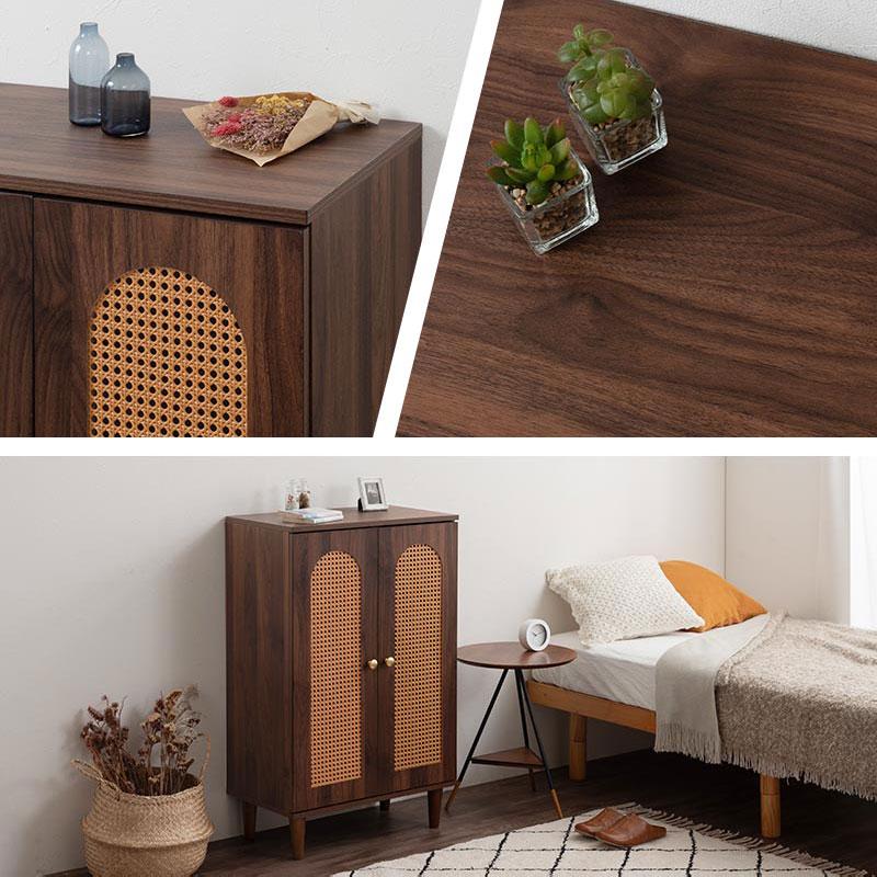 ぼん家具 3段 キャビネット 本棚 扉付き 2扉 幅60cm 木製チェスト