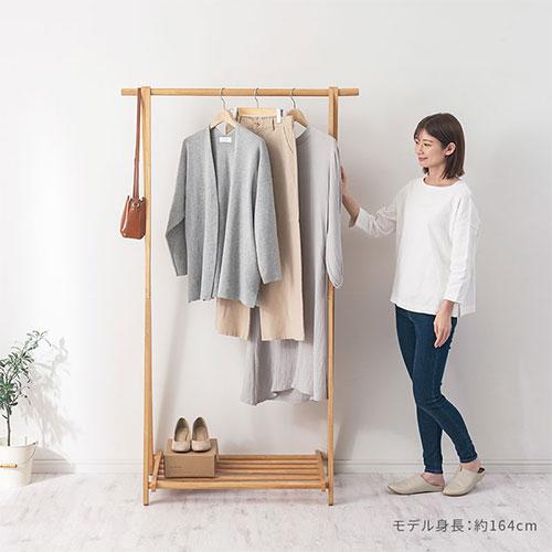 大型ハンガーラック 幅100cm ウッドハンガーラック 簡易物干し 衣類収納 コート掛け 洋服ハンガーラック ワンピース アウター ハイタイプ 天然木の画像