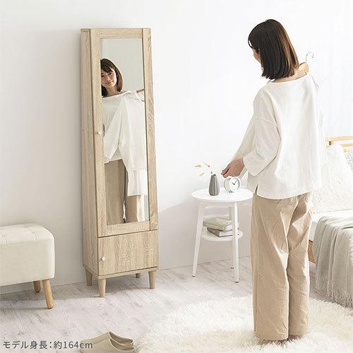 ぼん家具 【完成品設置付き】 スタンドミラー 収納 全身 姿見 鏡 化粧