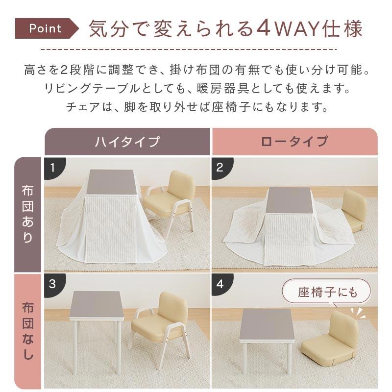 【船橋市】新品　1人用コタツ　こたつ　3点セット　椅子付き　4way  高さ調節　ホワイト　白　 楽天市場】一人用こたつ こたつセット 3点セット 幅70×50cm 2WAY ハイ