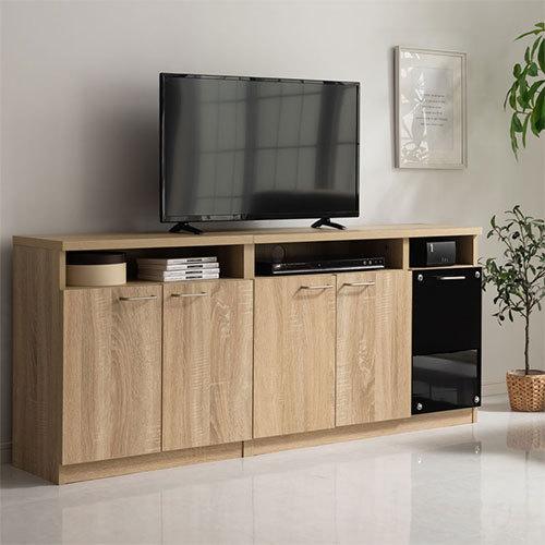 テレビボード　150 ウォールナット　木目調　ガラス扉付き ぼん家具 【完成品】 テレビ台 収納 TVボード 大型テレビ対応 65