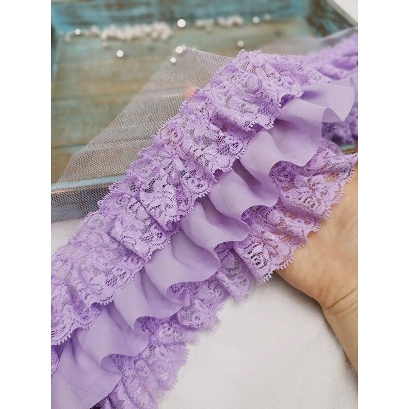 レースリボン 3段 フリル 装飾 シフォン 刺繍 服飾 手芸 :na02298:Charlies 通販 リボンシュシュ**beige刺繍シフォン**