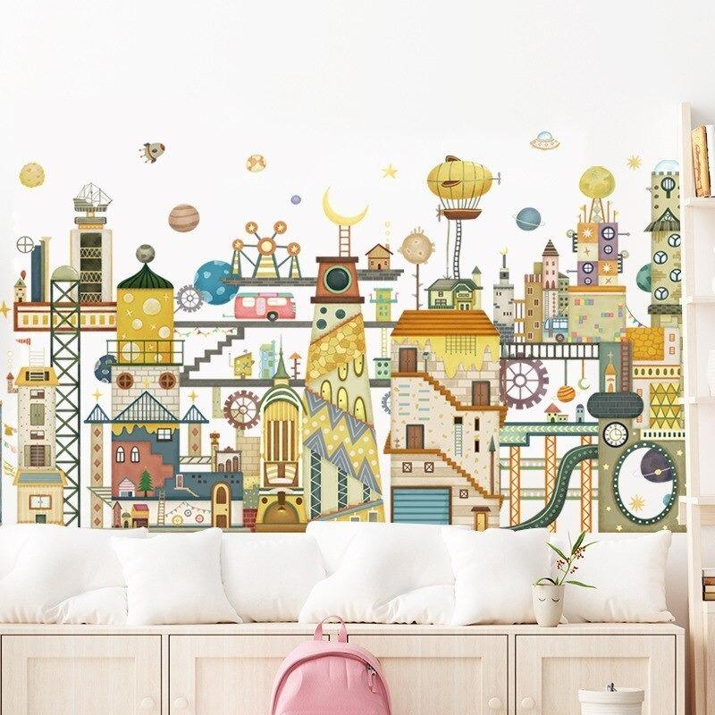 ウォールステッカー インテリア 壁飾り 建物 機械 歯車 惑星 月 カラフル 子供部屋 Sk Charlies 通販 Yahoo ショッピング