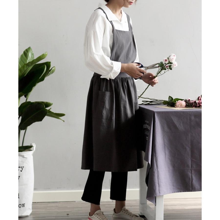 人気急上昇 コットンリネンエプロン ポケット付き ワンピースエプロン ロング丈 カフェエプロン エステ サロンユニフォーム おしゃれ ナチュラル ピンク色 Shipsctc Org