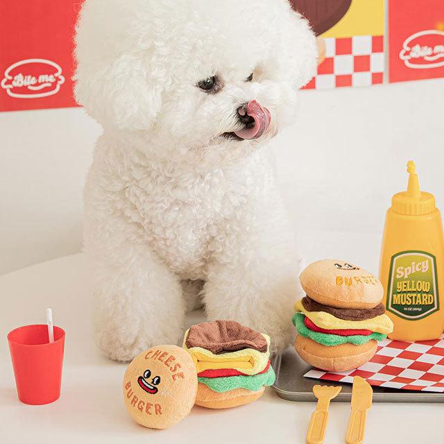 犬 おもちゃ かわいい ハンバーガー ペットグッズ ペット 可愛い 音 噛む 好き トイ パピー 子犬 韓国 biteme バイトミー | チーズ | 06