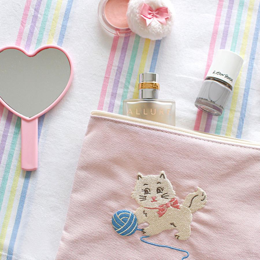 ポーチ かわいい おしゃれ 刺繍 メーク メイク コスメポーチ コットン イラスト 財布 ウォレット ケース 韓国 1537 |  | 17
