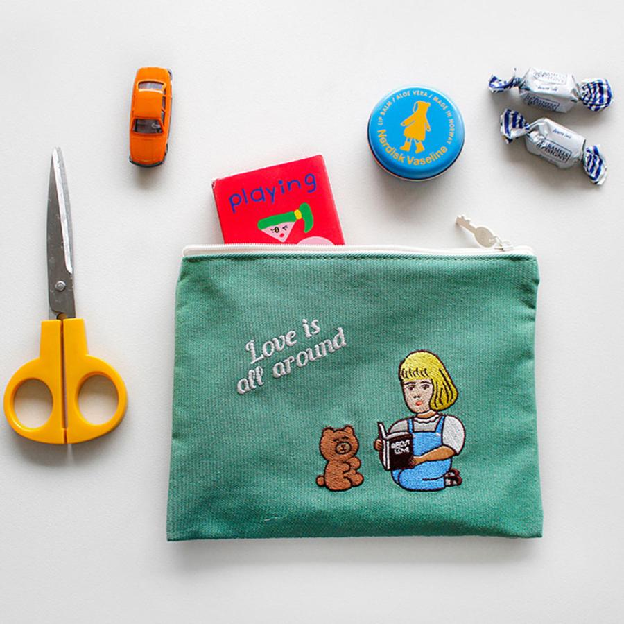 ポーチ かわいい おしゃれ 刺繍 メーク メイク コスメポーチ コットン イラスト 財布 ウォレット ケース 韓国 1537 |  | 19
