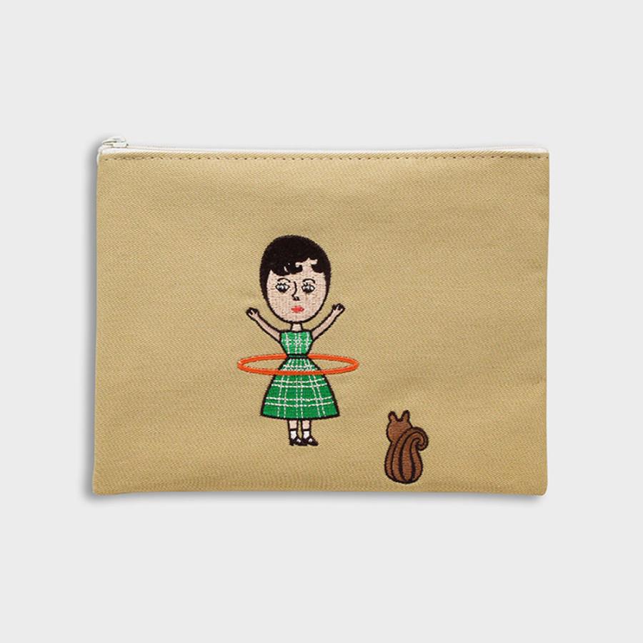 ポーチ かわいい おしゃれ 刺繍 メーク メイク コスメポーチ コットン イラスト 財布 ウォレット ケース 韓国 1537 |  | 05