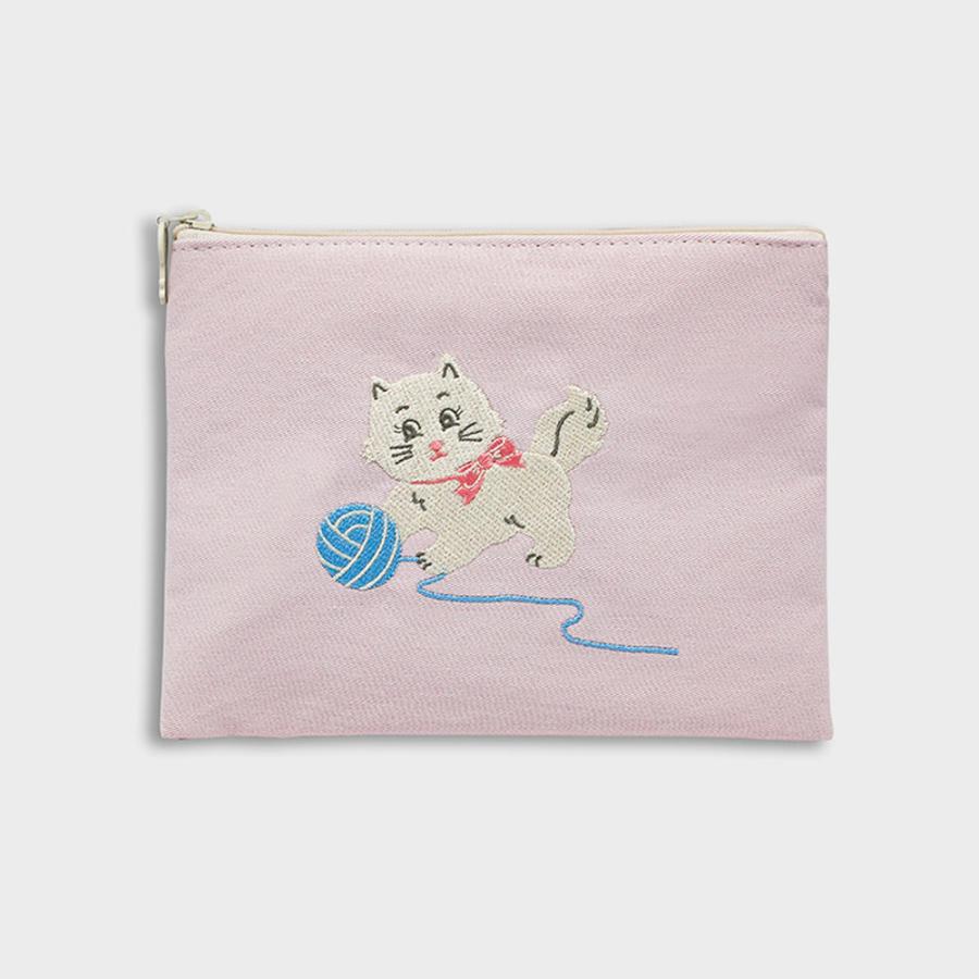 ポーチ かわいい おしゃれ 刺繍 メーク メイク コスメポーチ コットン イラスト 財布 ウォレット ケース 韓国 1537 |  | 09