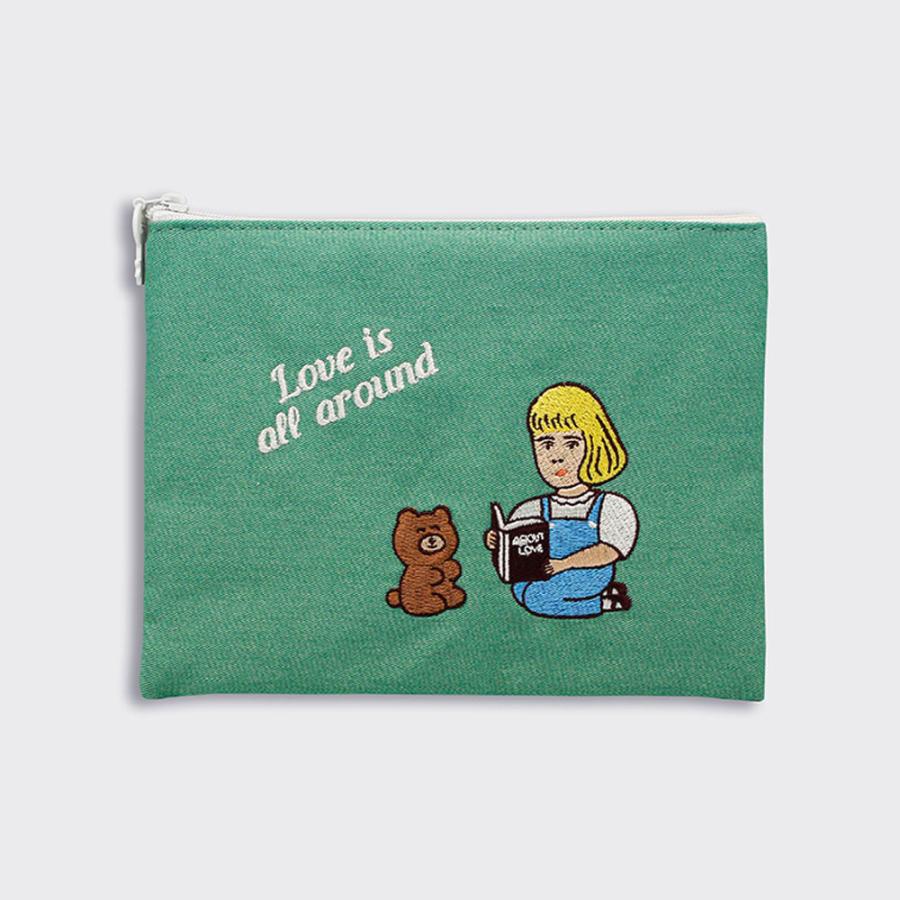 ポーチ かわいい おしゃれ 刺繍 メーク メイク コスメポーチ コットン イラスト 財布 ウォレット ケース 韓国 1537 |  | 11