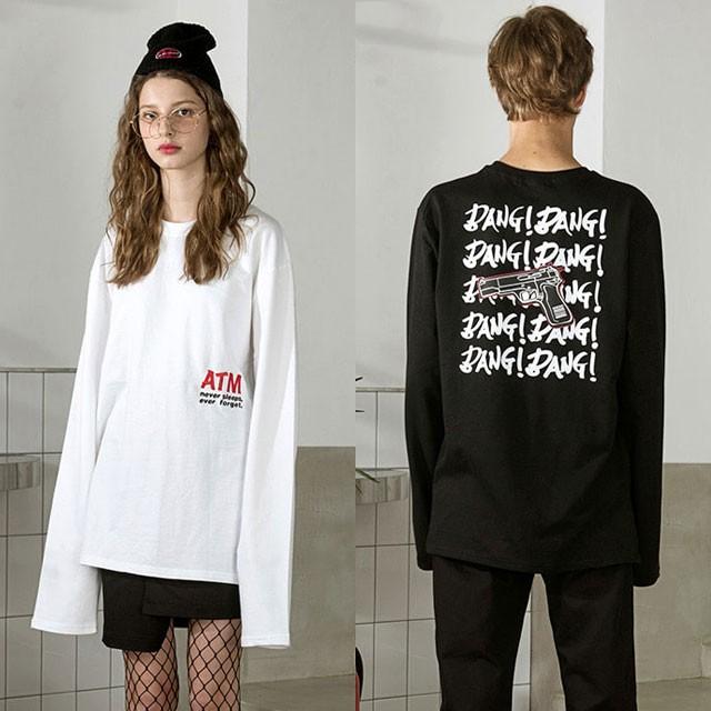 Tシャツ 長袖 黒 白 レディース メンズ ブランド 韓国 綿 トップス ロンティー ロングtシャツ カットソー Printt セレクトショップcharme 通販 Yahoo ショッピング