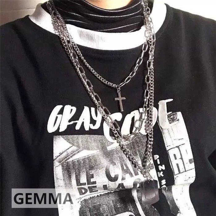 ネックレス セット ダンス ヒップホップ チェーン メダル 三連 重ね付け アクセサリー シルバー レディース メンズ 原宿系 韓国系 特価ブランド