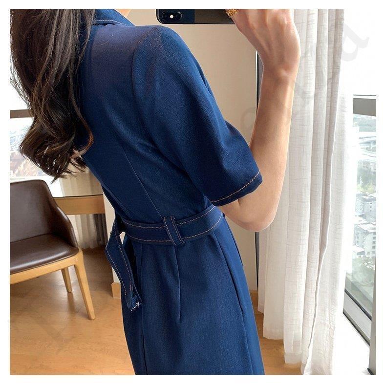 シャツワンピース レディース マキシワンピース 春夏新作 半袖ワンピース デニム Aラインスカートオシャレ 大人 カジュアル 安価