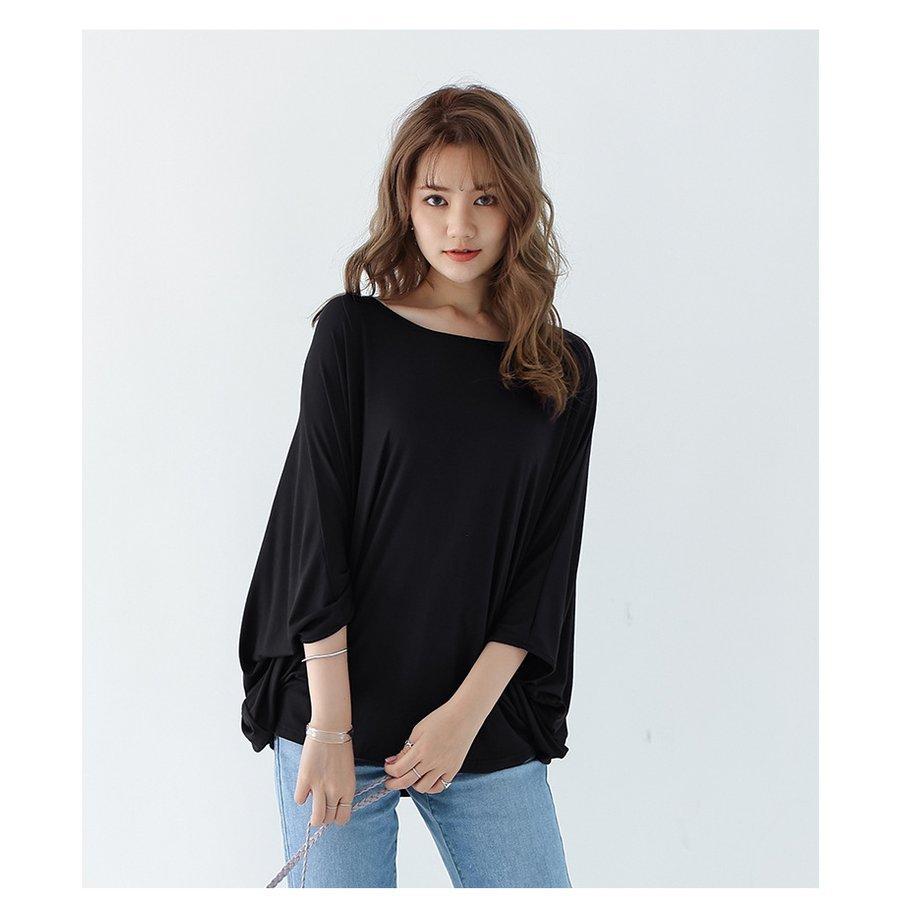 注目ショップ ブランドのギフト レディース Tシャツ スウェット シンプル 無地 体型カバー 柔らかい 秋 ドルマンスリーブ ゆったり 五分 七分袖 色 モカ Www Fattoriabacio Com