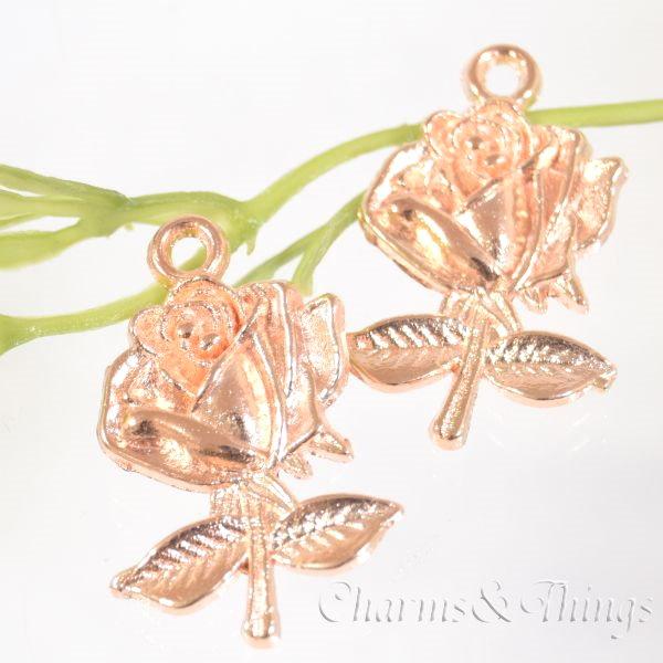 アウトレット 薔薇 の花 リアル ばら チャーム ローズゴールド (8個入  