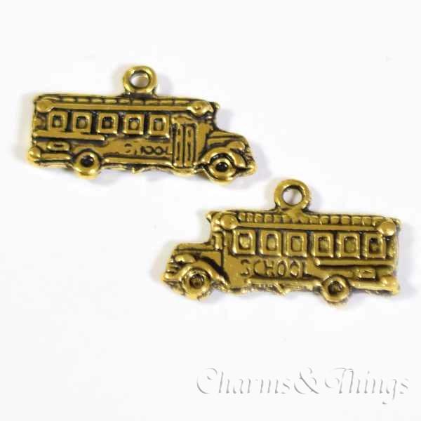 バス チャーム 両面加工 スクールバス アンティークゴールド (4個入) アクセサリー パーツ ハンドメイド SC2100Charms