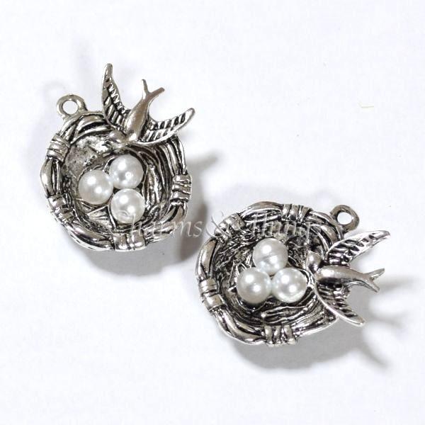 真珠の卵 小鳥の巣 チャーム (2個入り) アクセサリーパーツ 