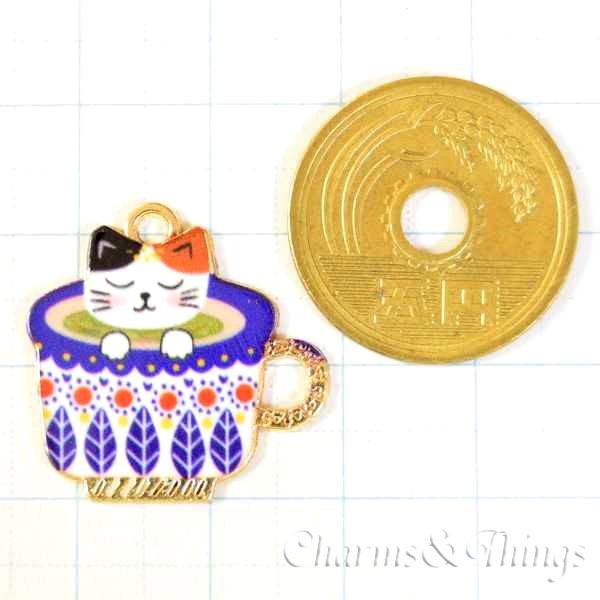 カップ ねこ チャーム 猫 抹茶 (3個入り) アクセサリー パーツ 