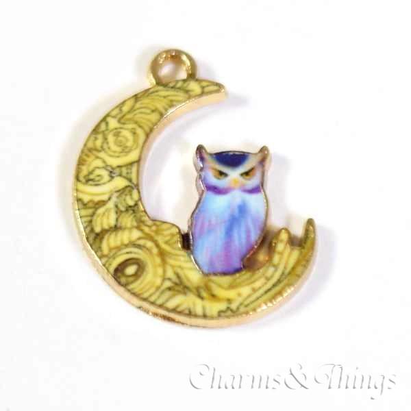 三日月 ふくろうう チャーム ミミズク（2個入り）アクセサリーパーツ 
