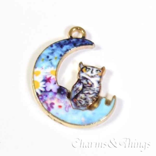 三日月 ふくろうう チャーム ミミズク（2個入り）アクセサリーパーツ 
