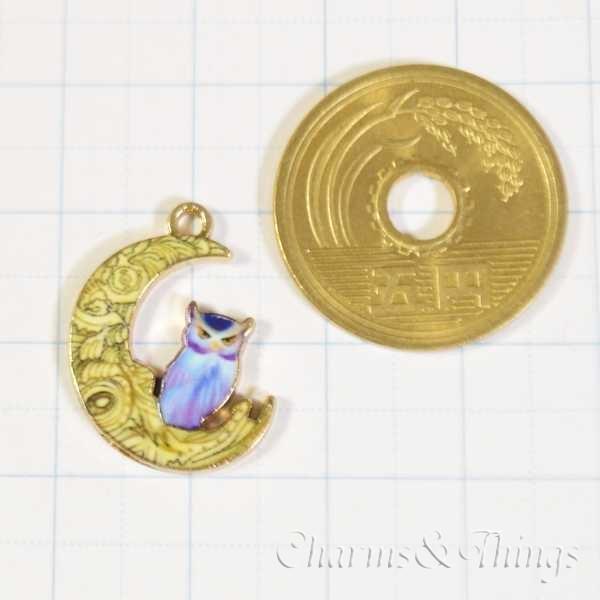 三日月 ふくろうう チャーム ミミズク（2個入り）アクセサリーパーツ 