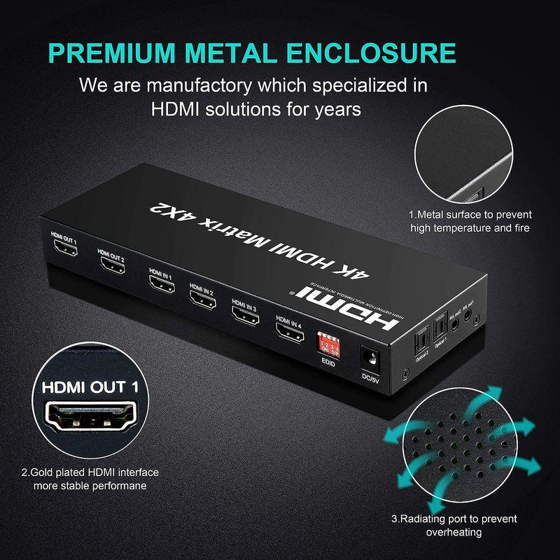 FERRISA 4K HDMI マトリックス セレクター 4入力2出力 音声分離器（光デジタル・オーディオ分離）HDMI スイッチャー スプ｜chatan｜06