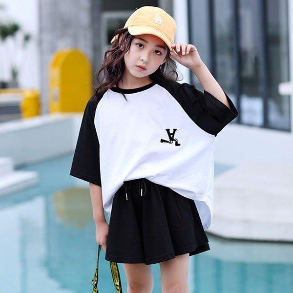 スポーツウェア Tシャツ ショートスカート 韓国子供服 セットアップ 女の子 夏服 2点セット スポーティ 個性 綿 運動 オシャレ 110 1 130 140 150 160cm 完売