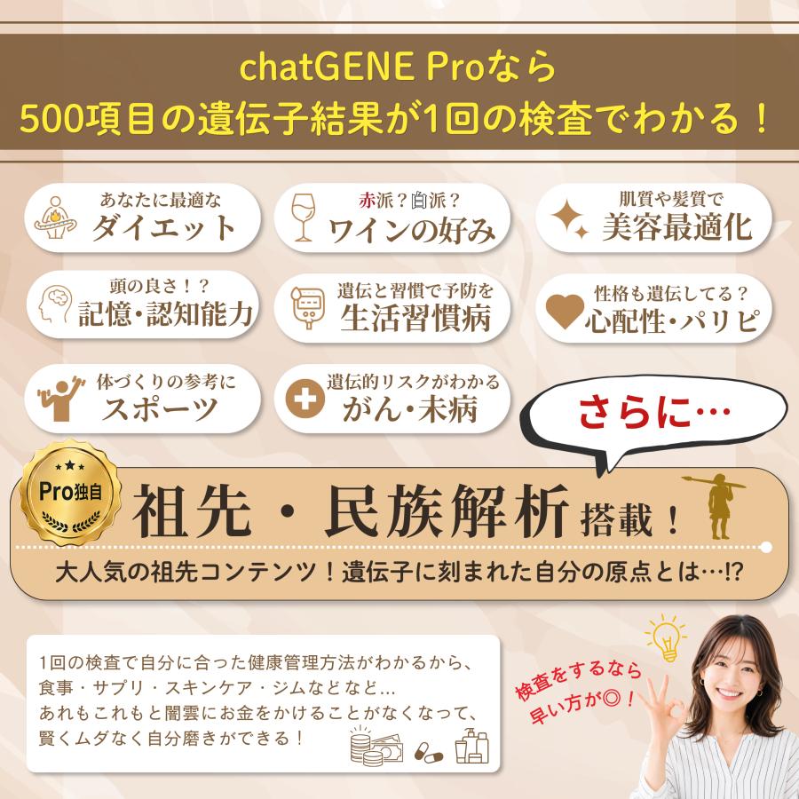 公式】 祖先 遺伝子検査キット chatGENE Pro 500項目 DNA解析 ハプロ