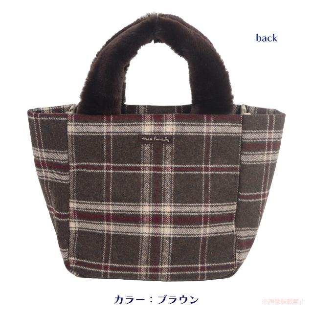 チェックトートバッグ(ノアファミリー 猫グッズ ネコ雑貨 ねこ柄 大人可愛い チョコ チェック柄 おでかけ たまちゃん ファーハンドル 2024aw） 051-A1013 |  | 03