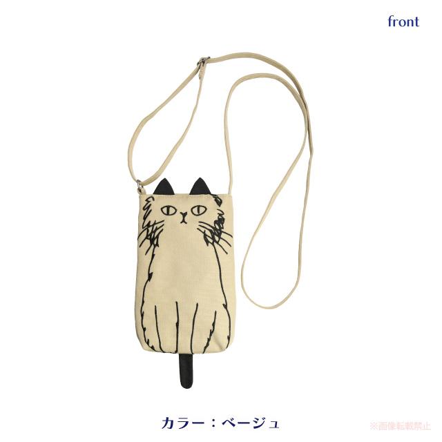新品未使用 DONSJE ポシェット　ネコ メール便対応]1丁目のねこスマホポシェット(猫グッズ ネコ雑貨 ねこ柄