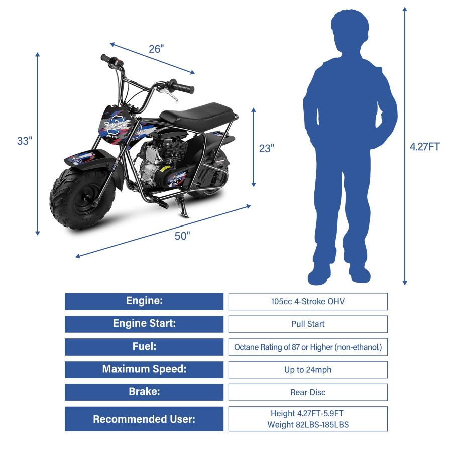 人気新品 Oryxearth Mini Dirt Bike for Kids、105 CC 4ストロークKid Gas Powered Mini Dirt Bikes Off-Road Motorcycle Gas Pocket Pit Trail Mini Bike W/EPA承認