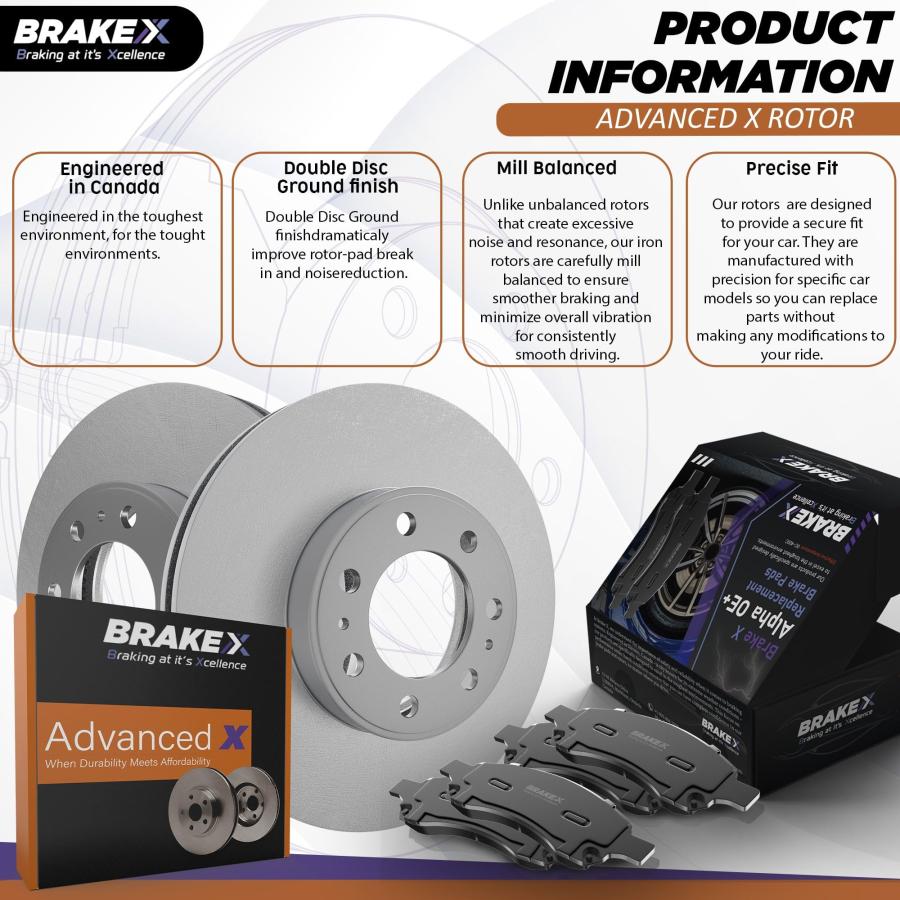 大評判 【リア】 Brake X Advanced X Replacement Disc Rotors and Premium Ceramic Brake Pads Kit|6本セット|Honda Civic 1.8 2006-2015用