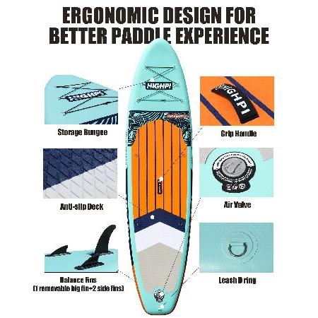 ★レア物 新品未開封 Highpi Inflatable Stand Up Paddle Boards， 106x31x6 SUP with Accessories Backpack Anti-Slip Deck， Leash， Adjustable Paddle and Hand Pump， Waterp 【1009211104】(35374円)